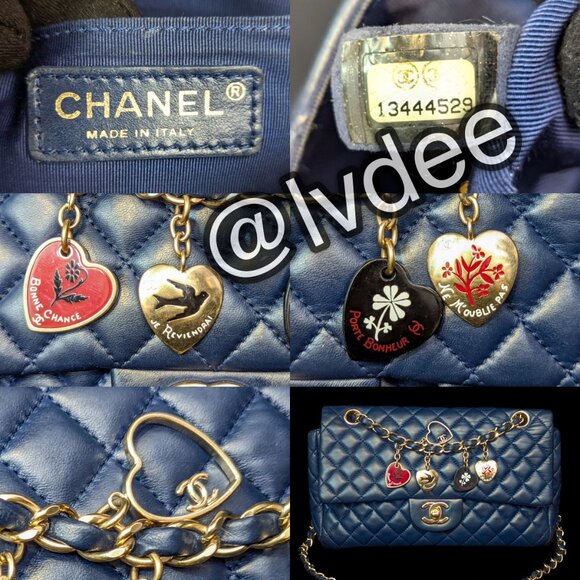 RARE! CHANEL Valentine's Charms Matelasse Quilted Lambskin CC in Blue - Picture 6 of 15